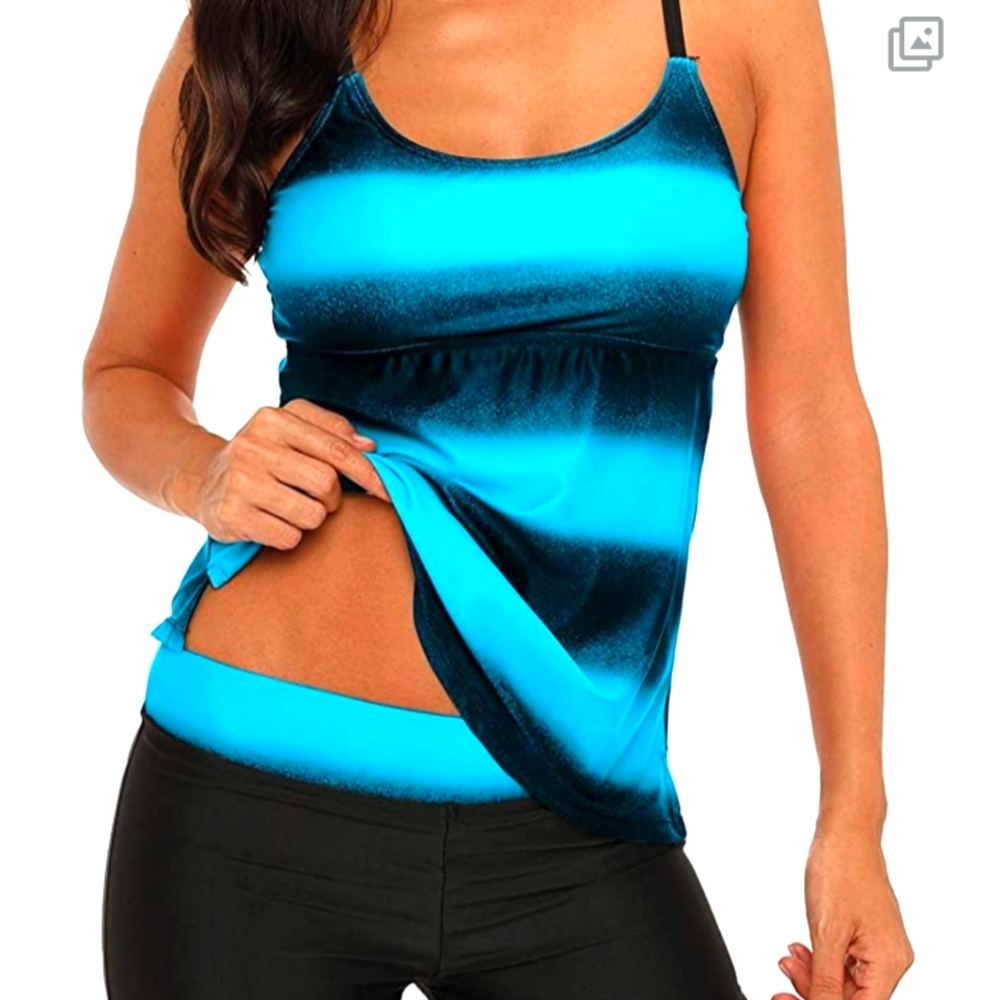 Teal and Black Ombre Tankini